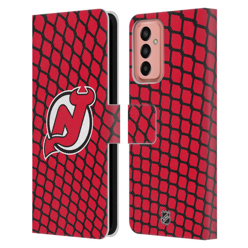 NHL New Jersey Devils Net Pattern Leather Book Wallet Case Cover For Samsung Galaxy M13 (2022)