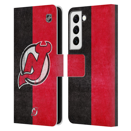 NHL New Jersey Devils Half Distressed Leather Book Wallet Case Cover For Samsung Galaxy S22 5G