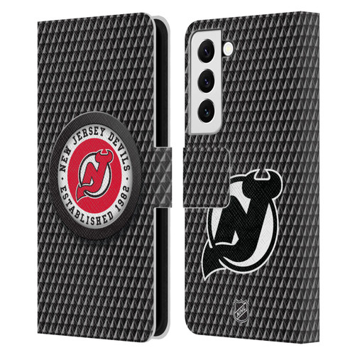 NHL New Jersey Devils Puck Texture Leather Book Wallet Case Cover For Samsung Galaxy S22 5G