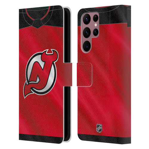 NHL New Jersey Devils Jersey Leather Book Wallet Case Cover For Samsung Galaxy S22 Ultra 5G
