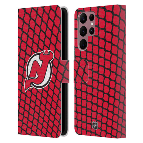 NHL New Jersey Devils Net Pattern Leather Book Wallet Case Cover For Samsung Galaxy S22 Ultra 5G