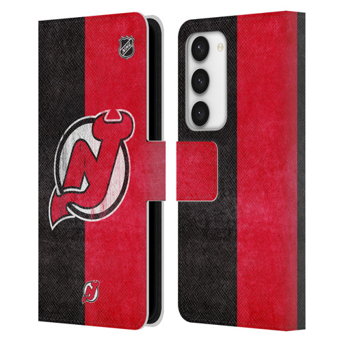 NHL New Jersey Devils Half Distressed Leather Book Wallet Case Cover For Samsung Galaxy S23 5G