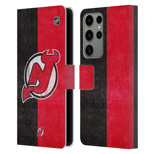 NHL New Jersey Devils Half Distressed Leather Book Wallet Case Cover For Samsung Galaxy S23 Ultra 5G