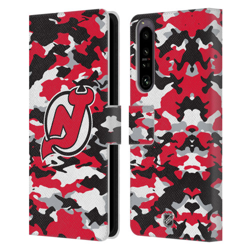 NHL New Jersey Devils Camouflage Leather Book Wallet Case Cover For Sony Xperia 1 IV