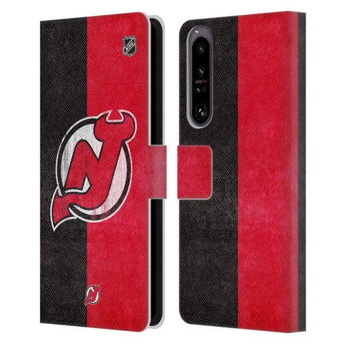 NHL New Jersey Devils Half Distressed Leather Book Wallet Case Cover For Sony Xperia 1 IV