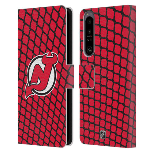 NHL New Jersey Devils Net Pattern Leather Book Wallet Case Cover For Sony Xperia 1 IV
