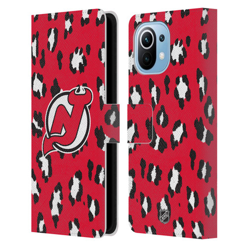 NHL New Jersey Devils Leopard Patten Leather Book Wallet Case Cover For Xiaomi Mi 11