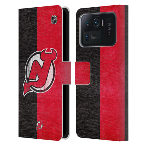 NHL New Jersey Devils Half Distressed Leather Book Wallet Case Cover For Xiaomi Mi 11 Ultra
