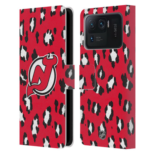 NHL New Jersey Devils Leopard Patten Leather Book Wallet Case Cover For Xiaomi Mi 11 Ultra