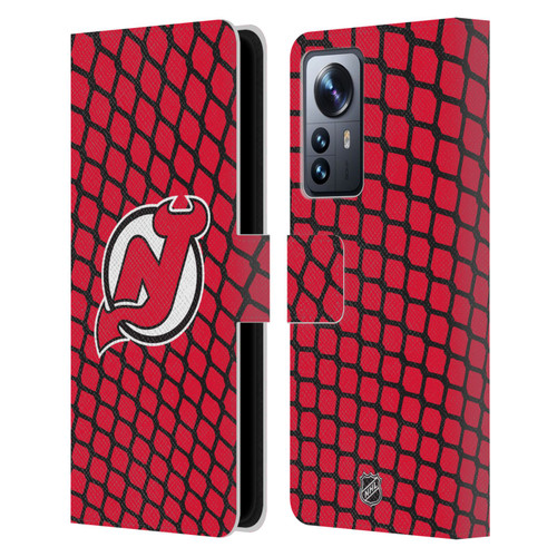 NHL New Jersey Devils Net Pattern Leather Book Wallet Case Cover For Xiaomi 12 Pro