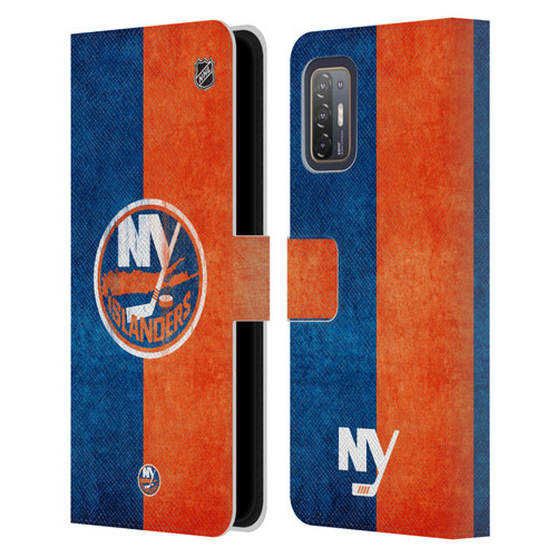 NHL New York Islanders Half Distressed Leather Book Wallet Case Cover For HTC Desire 21 Pro 5G