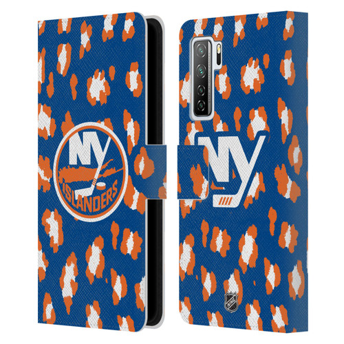 NHL New York Islanders Leopard Patten Leather Book Wallet Case Cover For Huawei Nova 7 SE/P40 Lite 5G