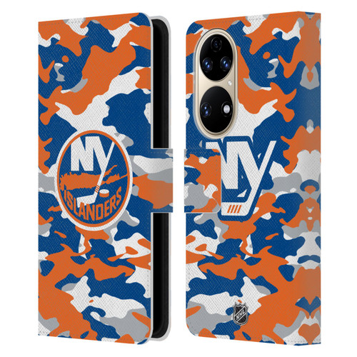 NHL New York Islanders Camouflage Leather Book Wallet Case Cover For Huawei P50