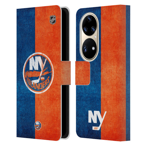 NHL New York Islanders Half Distressed Leather Book Wallet Case Cover For Huawei P50 Pro