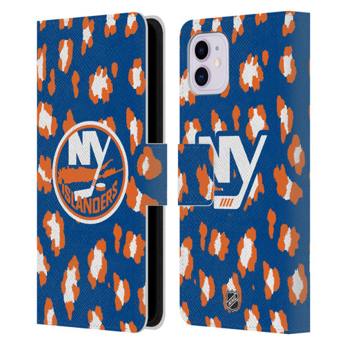 NHL New York Islanders Leopard Patten Leather Book Wallet Case Cover For Apple iPhone 11