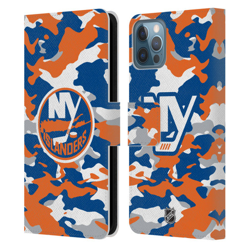NHL New York Islanders Camouflage Leather Book Wallet Case Cover For Apple iPhone 12 / iPhone 12 Pro