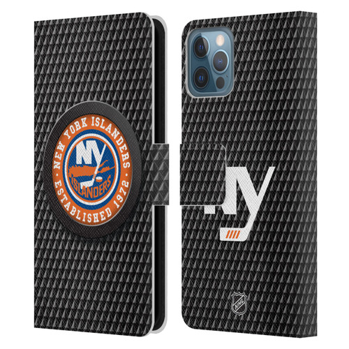 NHL New York Islanders Puck Texture Leather Book Wallet Case Cover For Apple iPhone 12 / iPhone 12 Pro