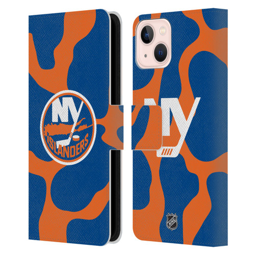 NHL New York Islanders Cow Pattern Leather Book Wallet Case Cover For Apple iPhone 13