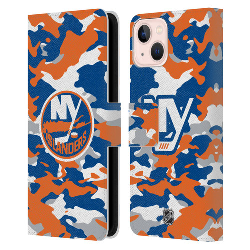 NHL New York Islanders Camouflage Leather Book Wallet Case Cover For Apple iPhone 13