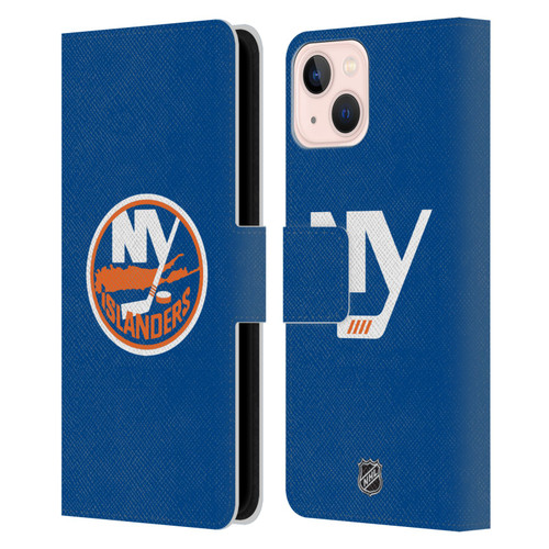 NHL New York Islanders Plain Leather Book Wallet Case Cover For Apple iPhone 13
