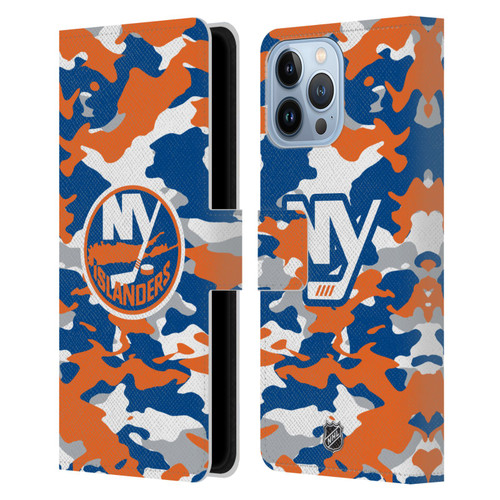 NHL New York Islanders Camouflage Leather Book Wallet Case Cover For Apple iPhone 13 Pro Max