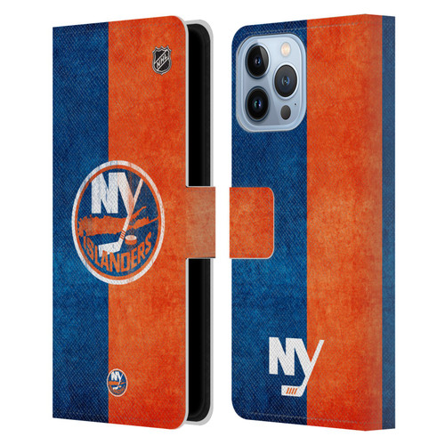 NHL New York Islanders Half Distressed Leather Book Wallet Case Cover For Apple iPhone 13 Pro Max