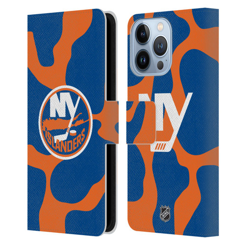NHL New York Islanders Cow Pattern Leather Book Wallet Case Cover For Apple iPhone 13 Pro