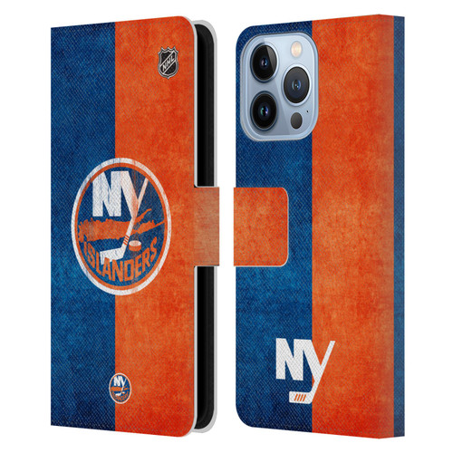 NHL New York Islanders Half Distressed Leather Book Wallet Case Cover For Apple iPhone 13 Pro