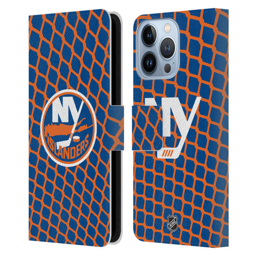 NHL New York Islanders Net Pattern Leather Book Wallet Case Cover For Apple iPhone 13 Pro