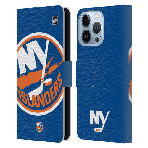 NHL New York Islanders Oversized Leather Book Wallet Case Cover For Apple iPhone 13 Pro