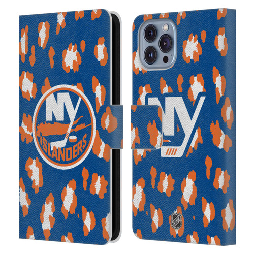 NHL New York Islanders Leopard Patten Leather Book Wallet Case Cover For Apple iPhone 14