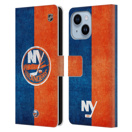 NHL New York Islanders Half Distressed Leather Book Wallet Case Cover For Apple iPhone 14 Plus