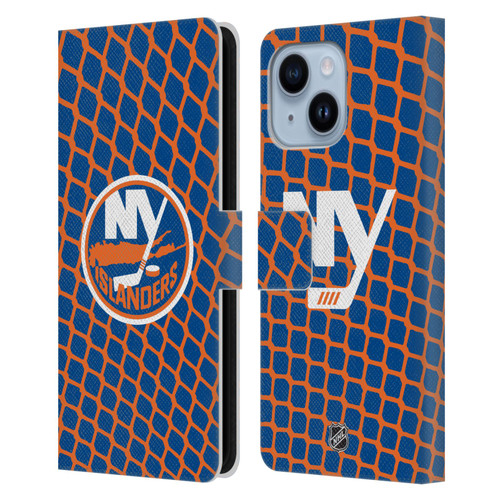 NHL New York Islanders Net Pattern Leather Book Wallet Case Cover For Apple iPhone 14 Plus