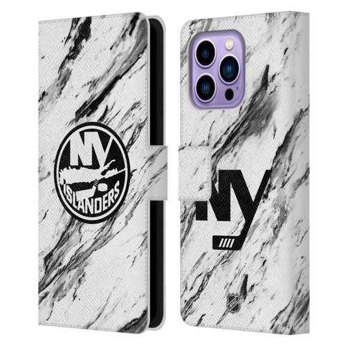 NHL New York Islanders Marble Leather Book Wallet Case Cover For Apple iPhone 14 Pro Max