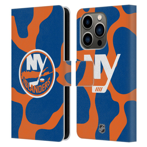 NHL New York Islanders Cow Pattern Leather Book Wallet Case Cover For Apple iPhone 14 Pro