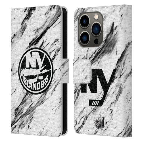 NHL New York Islanders Marble Leather Book Wallet Case Cover For Apple iPhone 14 Pro