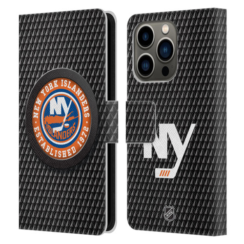 NHL New York Islanders Puck Texture Leather Book Wallet Case Cover For Apple iPhone 14 Pro