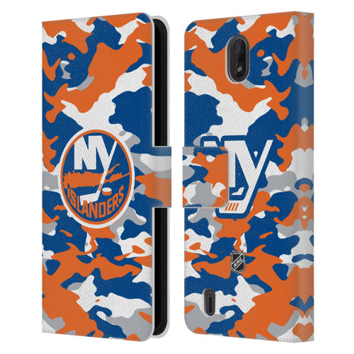 NHL New York Islanders Camouflage Leather Book Wallet Case Cover For Nokia C01 Plus/C1 2nd Edition