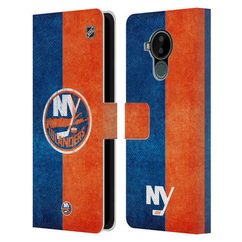 NHL New York Islanders Half Distressed Leather Book Wallet Case Cover For Nokia C30