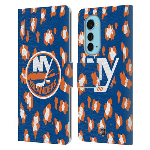 NHL New York Islanders Leopard Patten Leather Book Wallet Case Cover For Motorola Edge (2022)