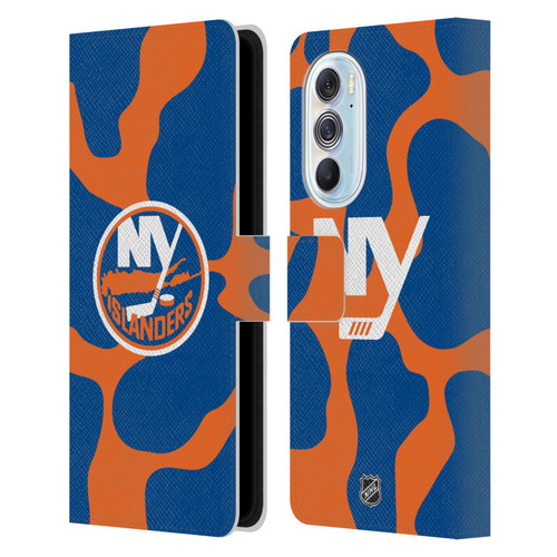 NHL New York Islanders Cow Pattern Leather Book Wallet Case Cover For Motorola Edge X30