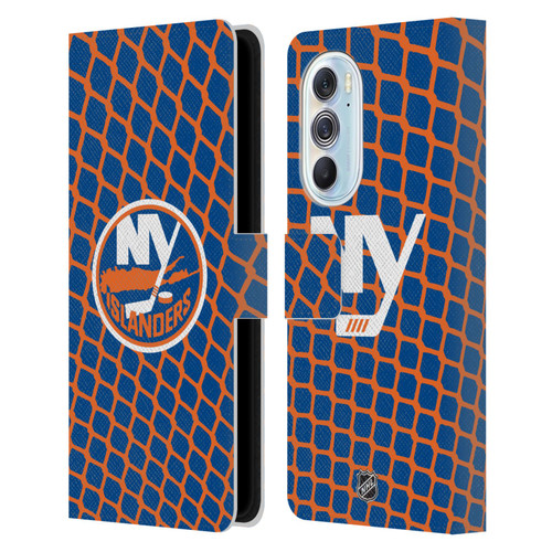 NHL New York Islanders Net Pattern Leather Book Wallet Case Cover For Motorola Edge X30