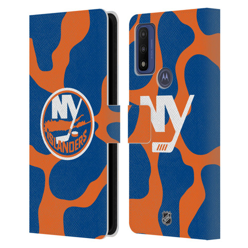 NHL New York Islanders Cow Pattern Leather Book Wallet Case Cover For Motorola G Pure