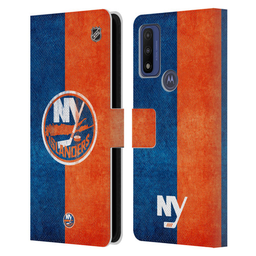 NHL New York Islanders Half Distressed Leather Book Wallet Case Cover For Motorola G Pure