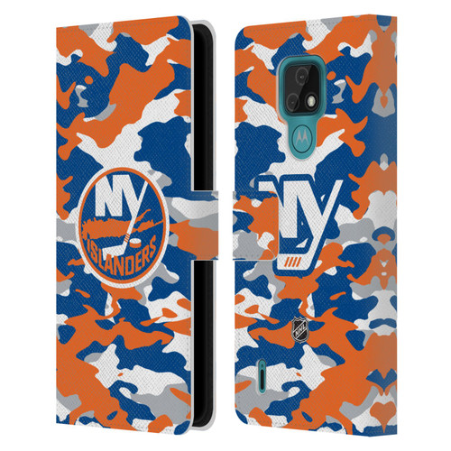 NHL New York Islanders Camouflage Leather Book Wallet Case Cover For Motorola Moto E7