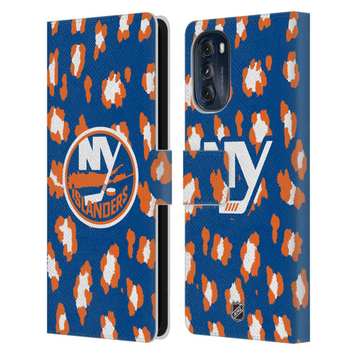 NHL New York Islanders Leopard Patten Leather Book Wallet Case Cover For Motorola Moto G (2022)
