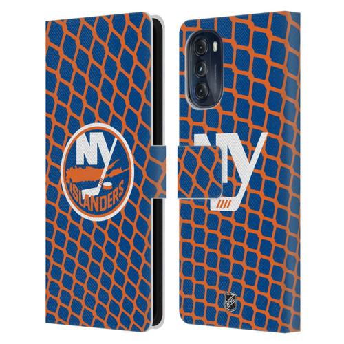 NHL New York Islanders Net Pattern Leather Book Wallet Case Cover For Motorola Moto G (2022)