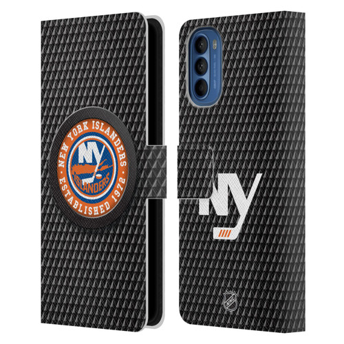 NHL New York Islanders Puck Texture Leather Book Wallet Case Cover For Motorola Moto G41