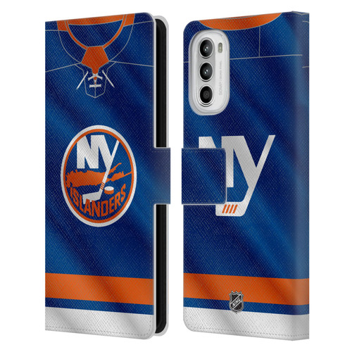 NHL New York Islanders Jersey Leather Book Wallet Case Cover For Motorola Moto G52