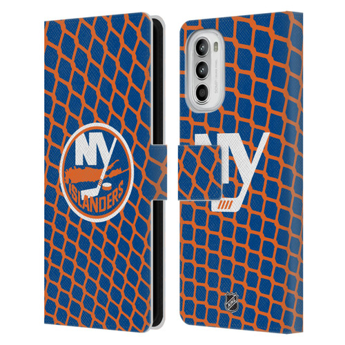 NHL New York Islanders Net Pattern Leather Book Wallet Case Cover For Motorola Moto G52